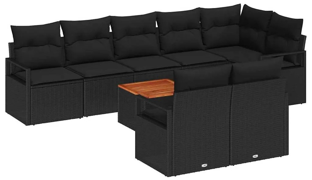 Conjunto de Sofá de Jardim de 9 Peças com Almofadas Pretas em Poli Rat
