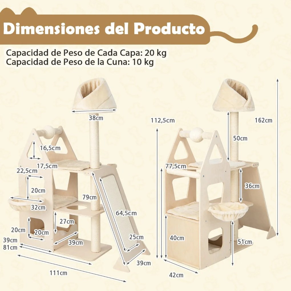 Arranhador para gatos Torre de madeira para gatos com 165 cm de altura com bola e postes para início Móveis para centro de atividades natural