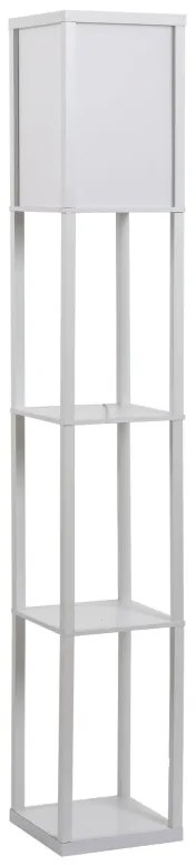 HOMCOM Candeeiro de Pé de Madeira com 3 Prateleiras De Armazenamento para Lâmpada E27 Potência Máx. 40W Candeeiro Moderno para Sala de Estar Dormitório 26x26x160cm Branco