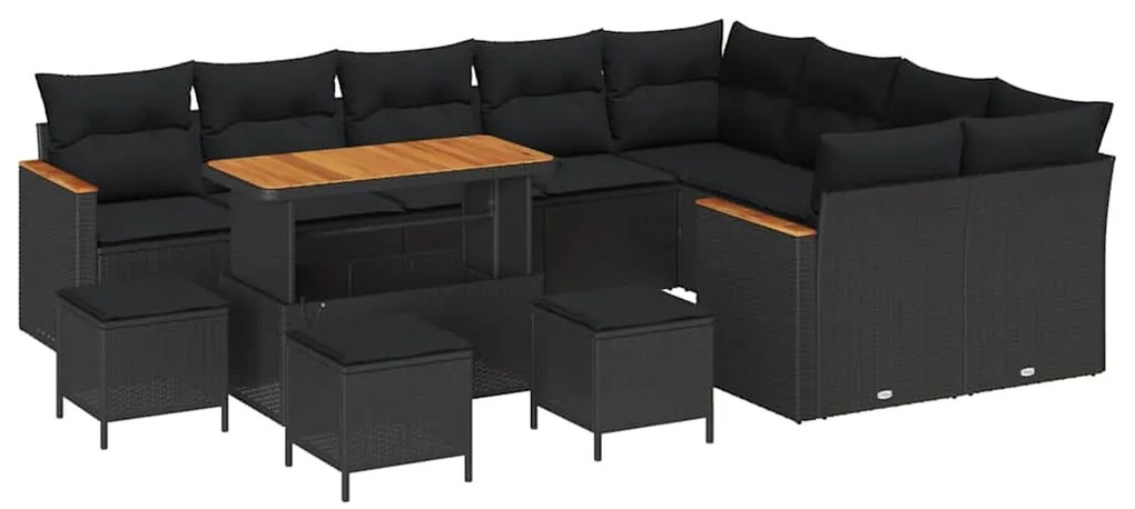 Conjunto de Sofá de Jardim com 13 Peças e Almofadas Pretas de Rattan S