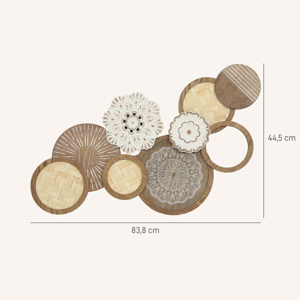 Decoração de parede em madeira, escultura de parede em madeira, design exclusivo com vários discos, 83,8 x 44,5 cm, madeira natural FR