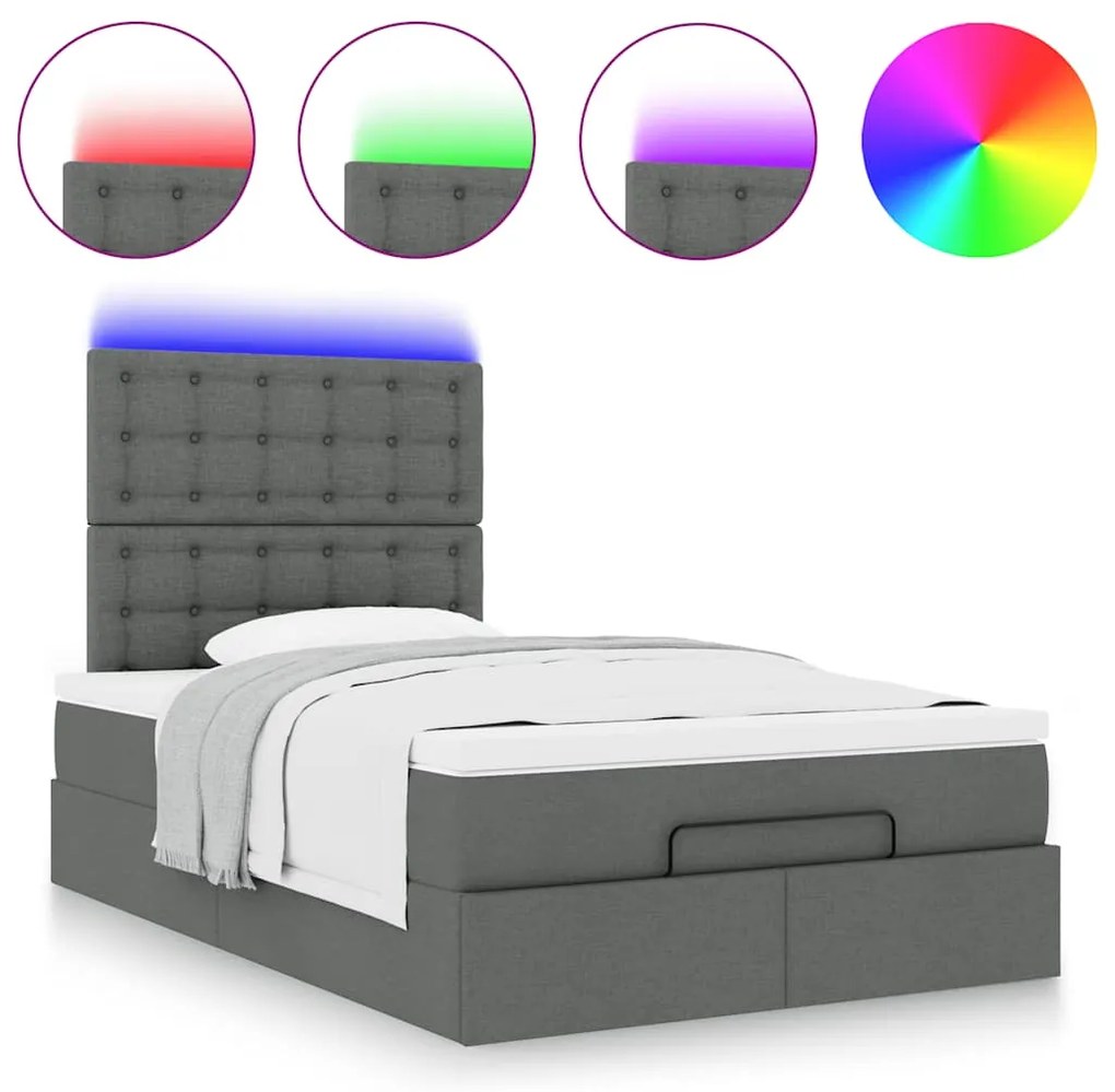 Estrutura cama otomana colchão 120x200cm tecido cinzento escuro