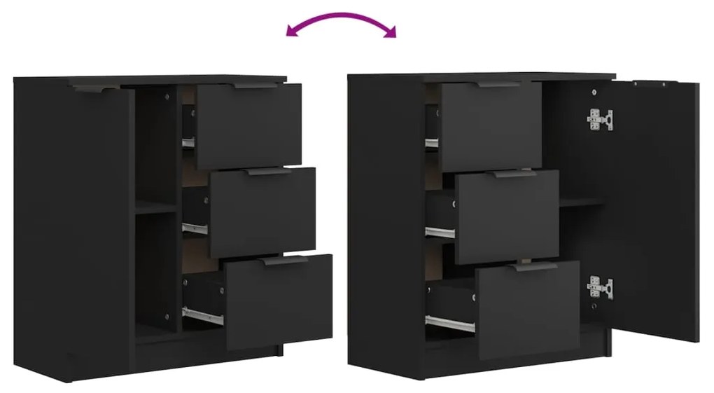 Aparadores 2 pcs 60x30x70 cm derivados de madeira preto