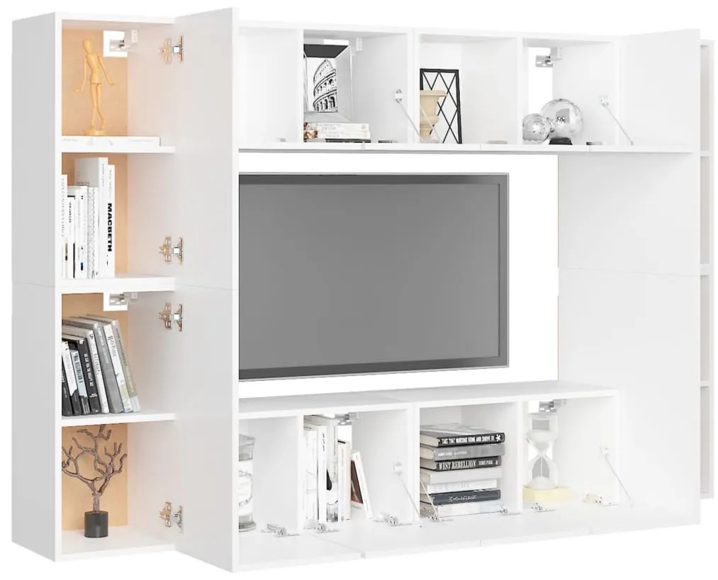 8 pcs conjunto de móveis de TV derivados de madeira branco