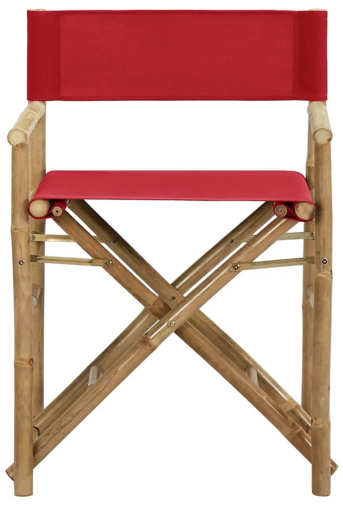 Cadeiras de realizador dobráveis 2 pcs bambu e tecido vermelho