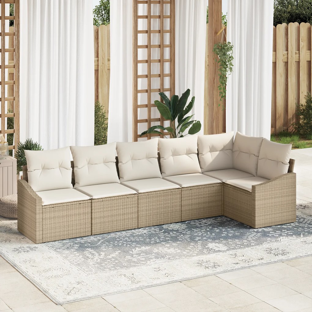 vidaXL Conjunto de Sofás de Jardim de 6 Peças com Almofadas Bege de Polyrattan