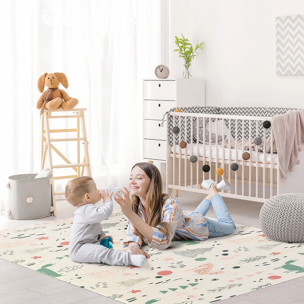 HOMCOM Tapete Infantil Dobrável Acolchoado com 2 Faces Tapete de Jogos para Bebé Reversível Impermeável Antiderrapante com Ampla Superfície 200x150cm Multicor