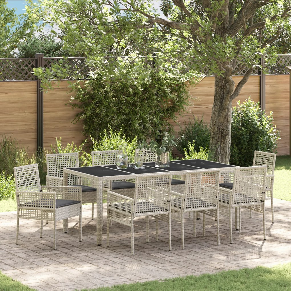 Conjunto de Jantar de Jardins de 9 Peças vidaXL Cinza Claro Rattan Sintético