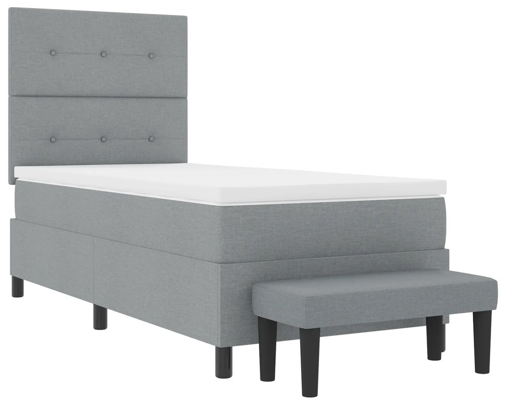 Cama Box Spring com Colchão e Banco Cinza Claro 90x190 cm Tecido