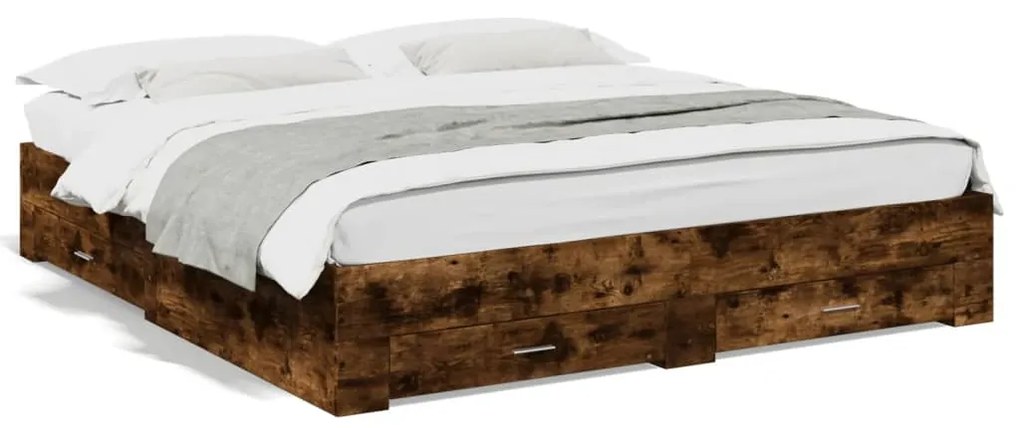 vidaXL Estrutura de cama c/ gavetas derivados madeira carvalho fumado