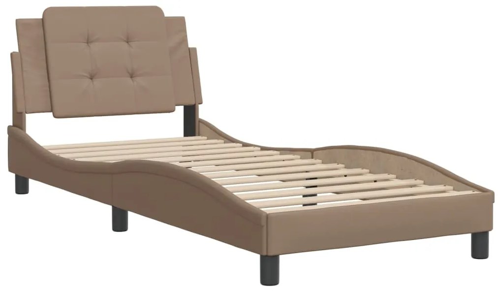 Estrutura cama c/ cabeceira couro artif. 90x190 cm cappuccino