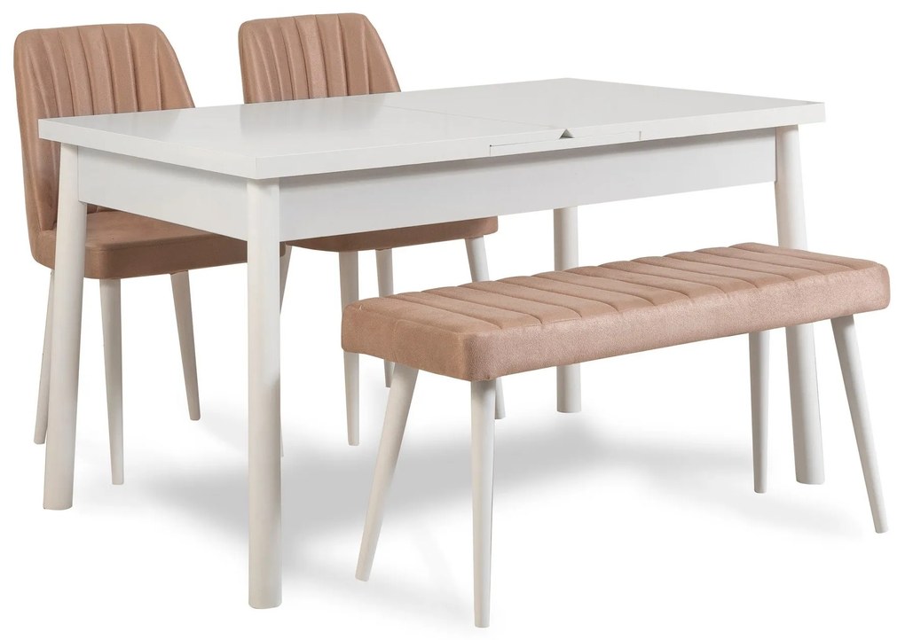 Conjunto de Mesa de Jantar Extensível Santiago – Branco Pedra – Mesa: