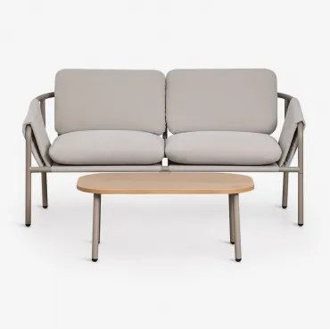 Conjunto De Jardim Com Sofá De 2 Lugares Estofado E Mesa De Centro Em Aço Zunika Moka Brown - Sklum