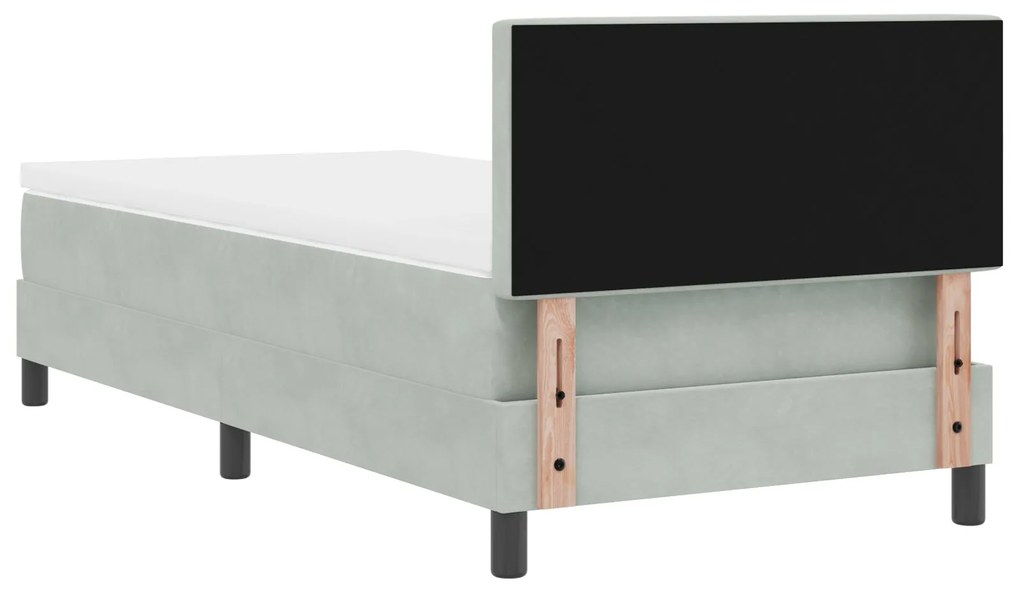 Cama Box Spring com Colchão Cinza Claro 90x200 cm Veludo
