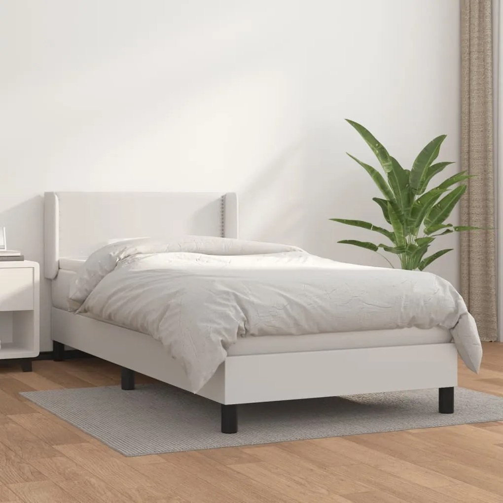 Cama com molas/colchão 90x190 cm couro artificial branco