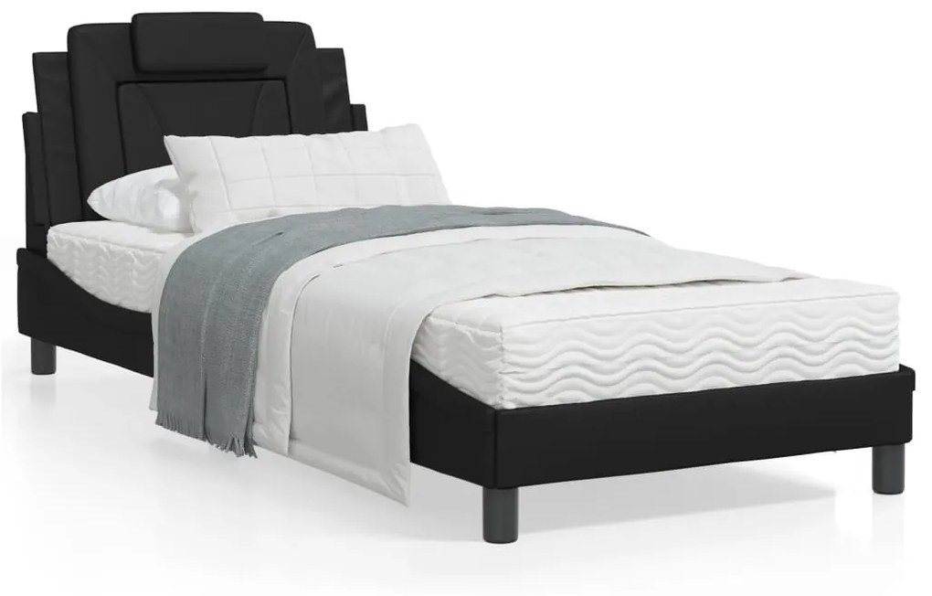 3208768 vidaXL Cama com colchão 90x200 cm couro artificial preto