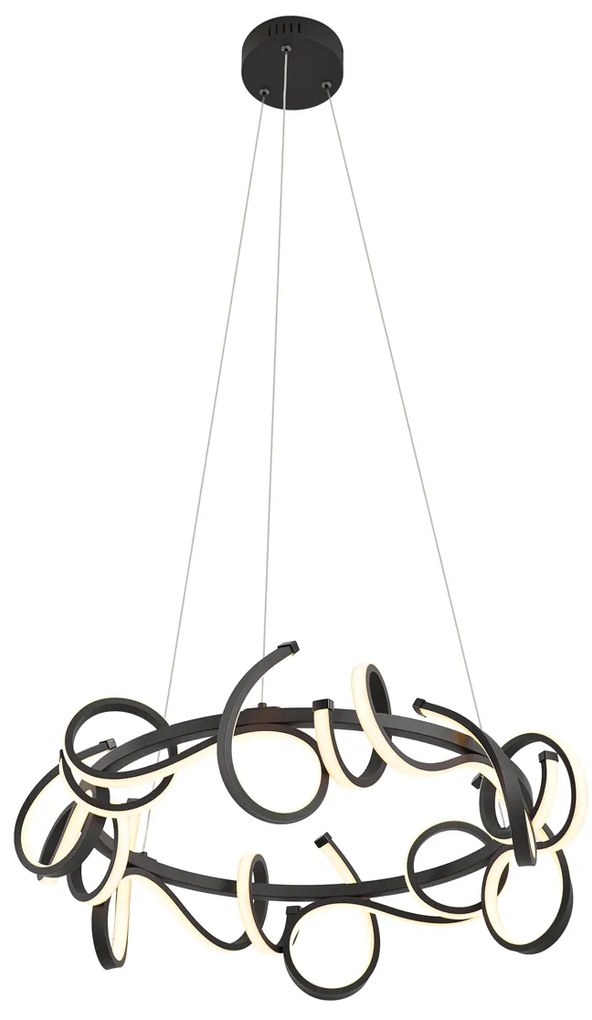 LED Candeeiro suspenso de design preto redondo regulável em 3 níveis - Krisscross Moderno