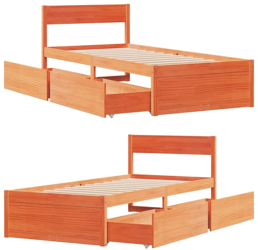 Cama sem colchão 90x190 cm madeira de pinho maciça castanho-mel