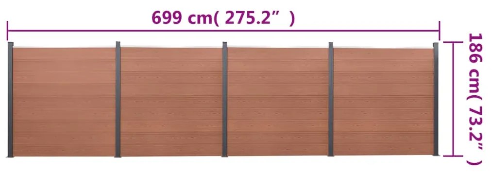 Conjunto de painéis de vedação 699x186 cm WPC castanho