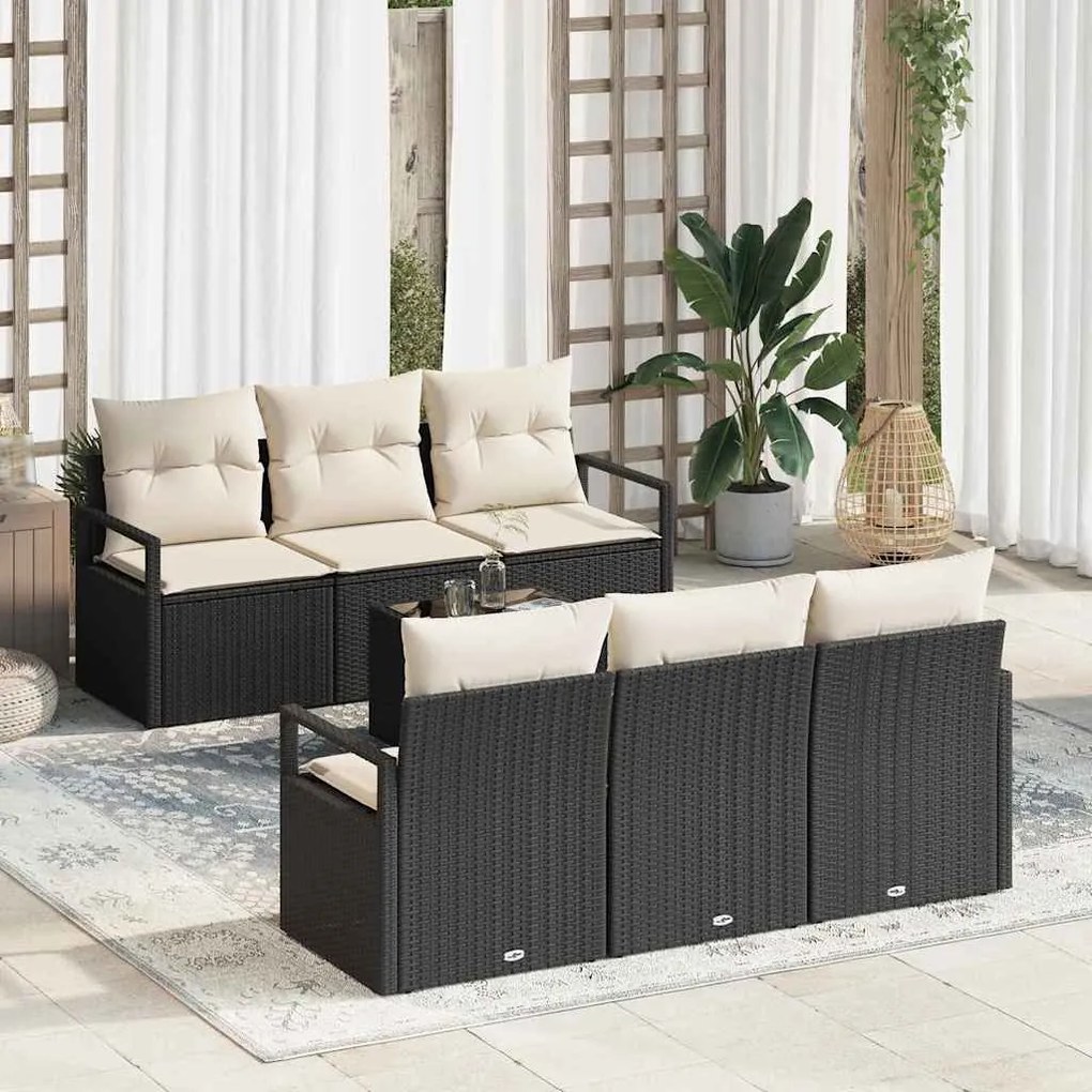 vidaXL Conjunto de Sofá de Jardim 7 pcs Preto e Creme vime PE