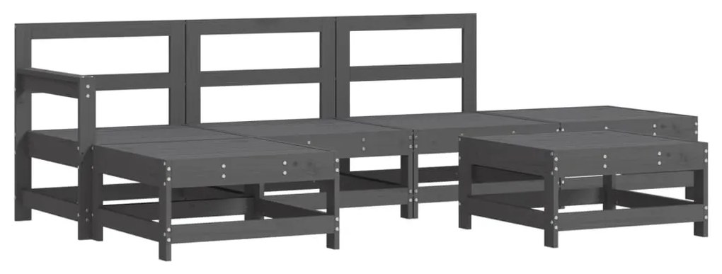 6 pcs conjunto lounge jardim c/ almofadões madeira maciça cinza