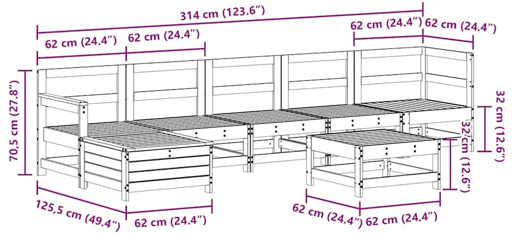 7 pcs conjunto lounge de jardim pinho maciço branco