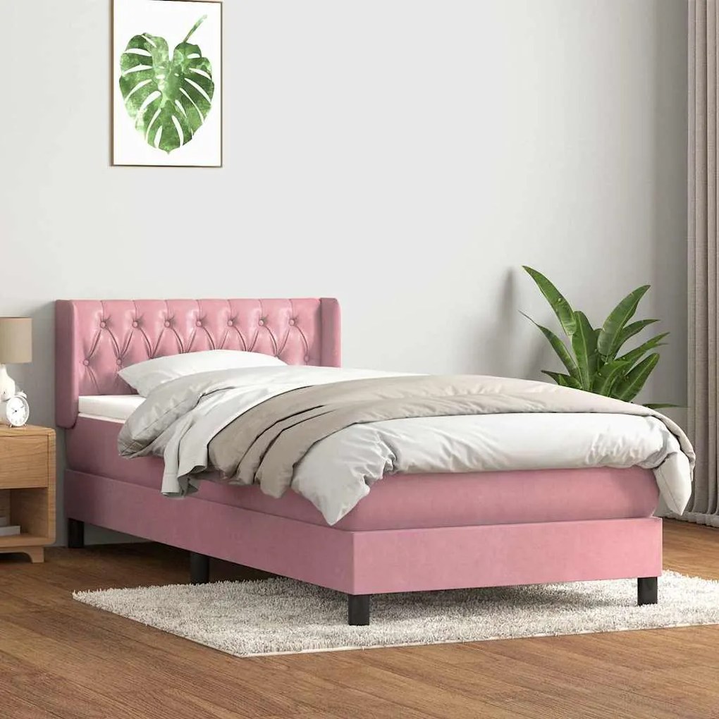 Cama com molas/colchão 100x220 cm veludo Rosa