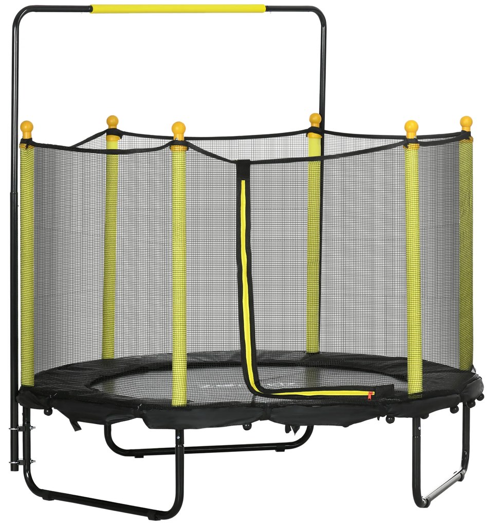 ZONEKIZ Trampolim Infantil com Rede de Segurança Barra Ajustável para Interior e Exterior Ø140x120-140 cm Preto