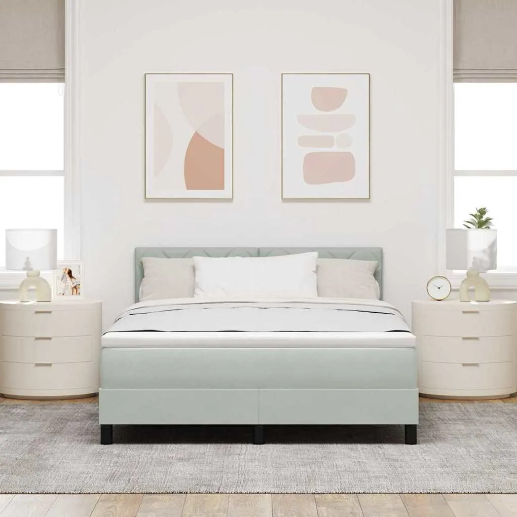 Cama Box com Colchão vidaXL Cinza Claro 160x200 cm Veludo