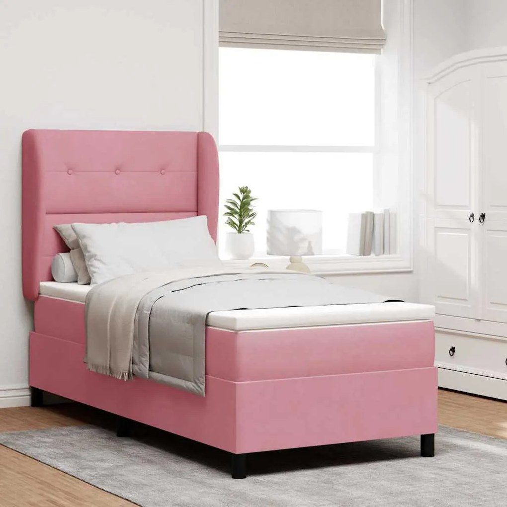 vidaXL Cama Box com colchão com cabeceira Rosa 200 x 80 cm Poliéster