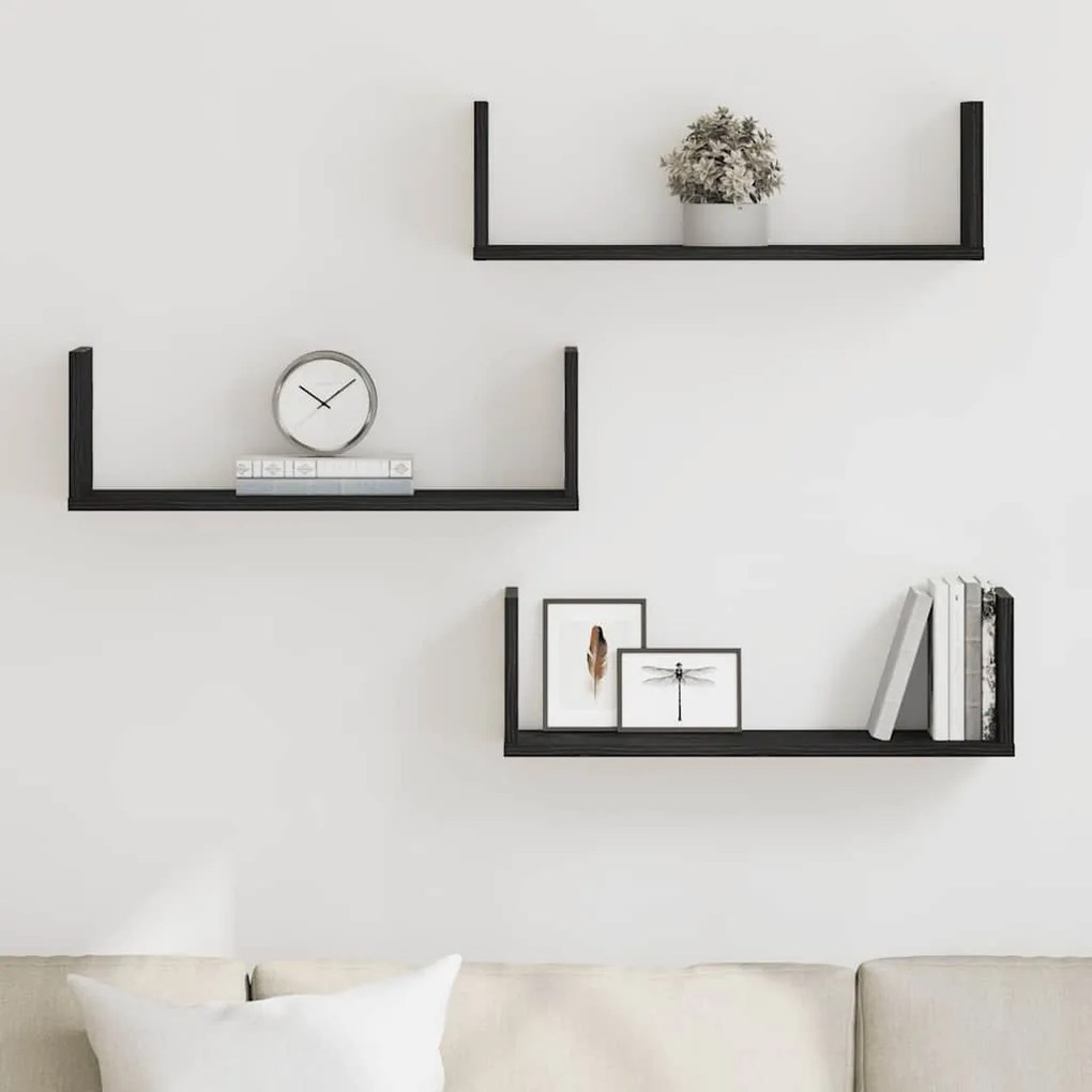 Prateleiras de parede 3 pcs deriv. de madeira carvalho preto