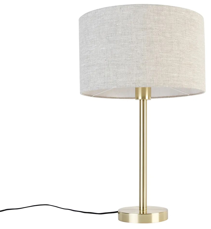 Candeeiro de mesa clássico latão com abajur cinza claro 35 cm - Simplo Design