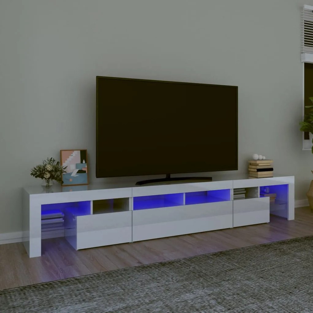 vidaXL Móvel de TV com luzes LED 230x36,5x40 cm branco brilhante