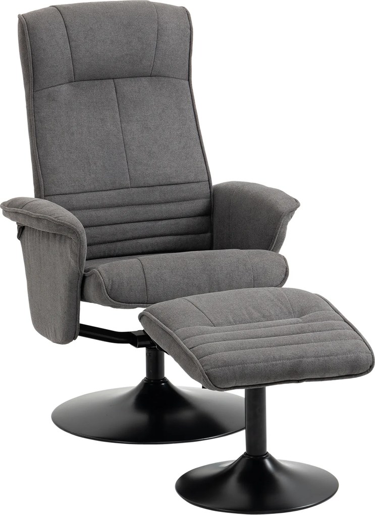 HOMCOM Poltrona relax com pufe, encosto reclinável ajustável, 69 cm x 71 cm x 104 cm, Cinza escuro + Preto | Aosom Portugal