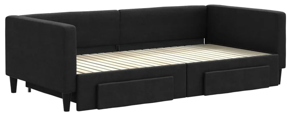 Sofá-cama com gavetão e gavetas 100x200 cm tecido preto