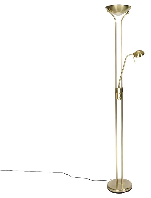 Candeeiro de pé moderno em latão com candeeiro de leitura incl. LED Dim to Warm - Diva Moderno