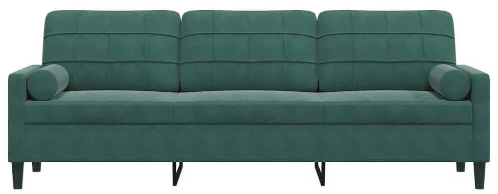 Sofá 3 lug. c/ almofadas decorativas 210 cm veludo verde-escuro