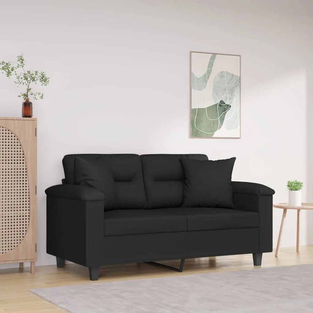 Sofá 2 lugares c/ almofadas 120 cm microfibra preto