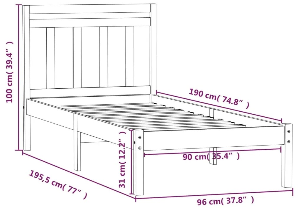 Estrutura de cama solteiro 90x190 cm madeira maciça branco