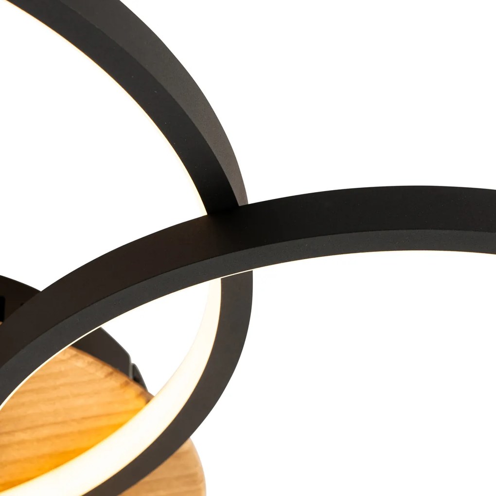 Candeeiro de teto preto com madeira incl. LED 3-step dimmable 3-luzes - Alec