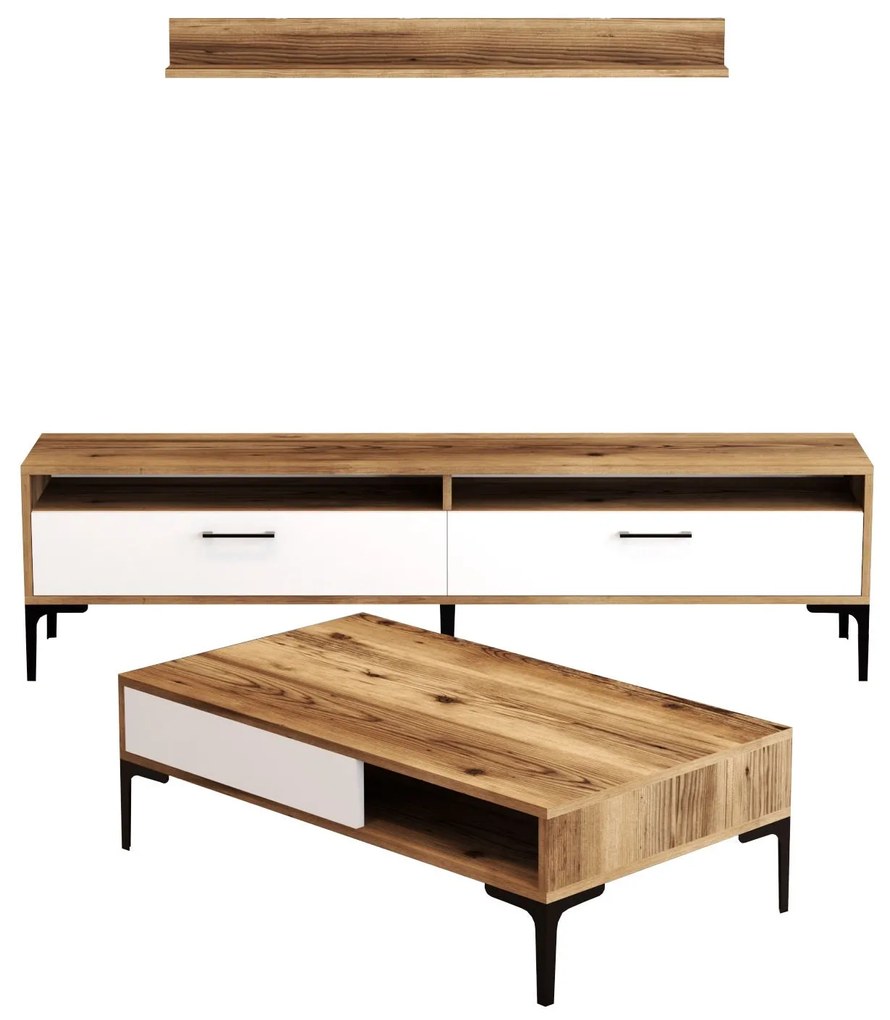 Conjunto de Mobiliário de Sala de Estar Istanbul – Nogueira e Branco –