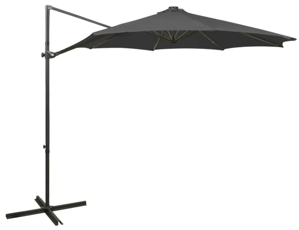 vidaXL Guarda-sol jardim cantilever c/ poste/luzes LED 300cm antracite