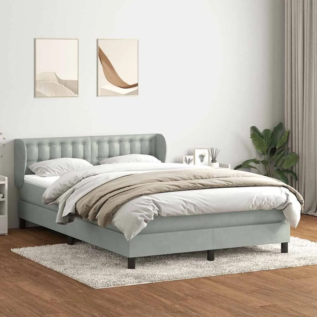 vidaXL Cama com molas/colchão 140x220 cm veludo cinzento-claro