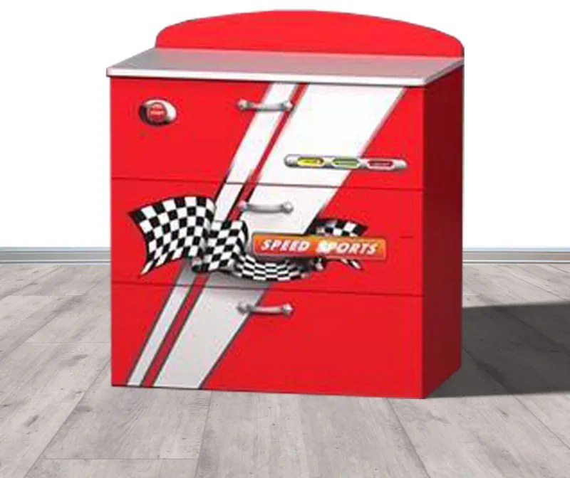 Cómoda infantil 3 gavetas SPEEDSPORT (KRD) VERMELHA