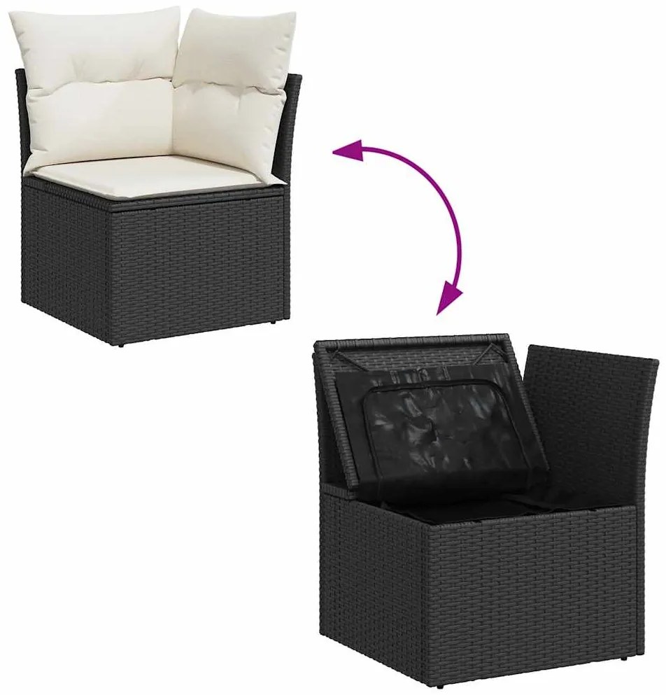 14 pcs conjunto de sofás p/ jardim c/ almofadões vime PE preto