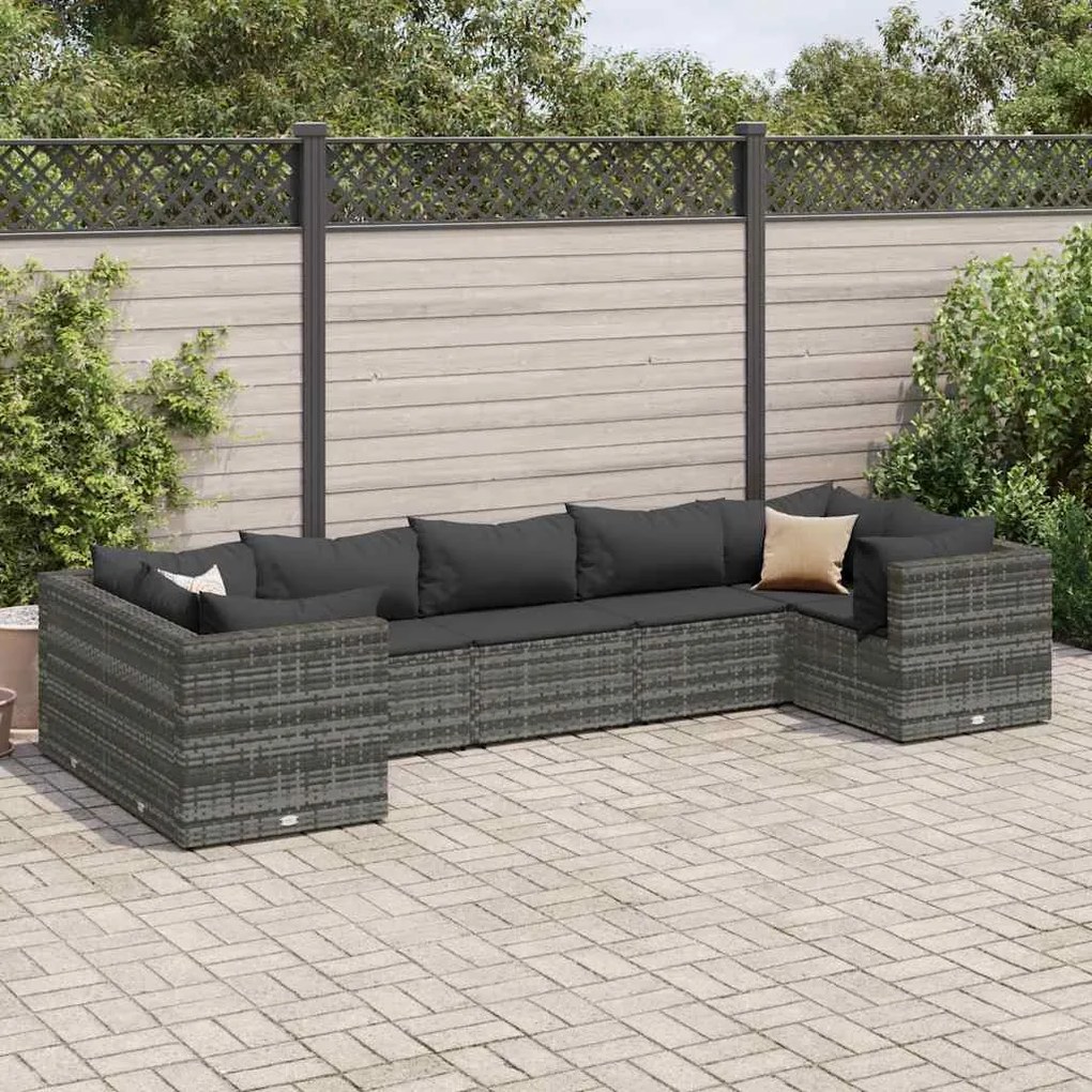 vidaXL 7 pcs conjunto lounge de jardim c/ almofadões vime PE cinzento