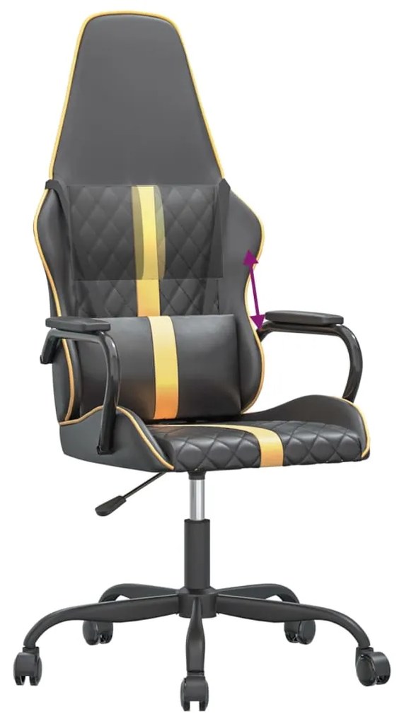 Cadeira gaming couro artificial preto e dourado