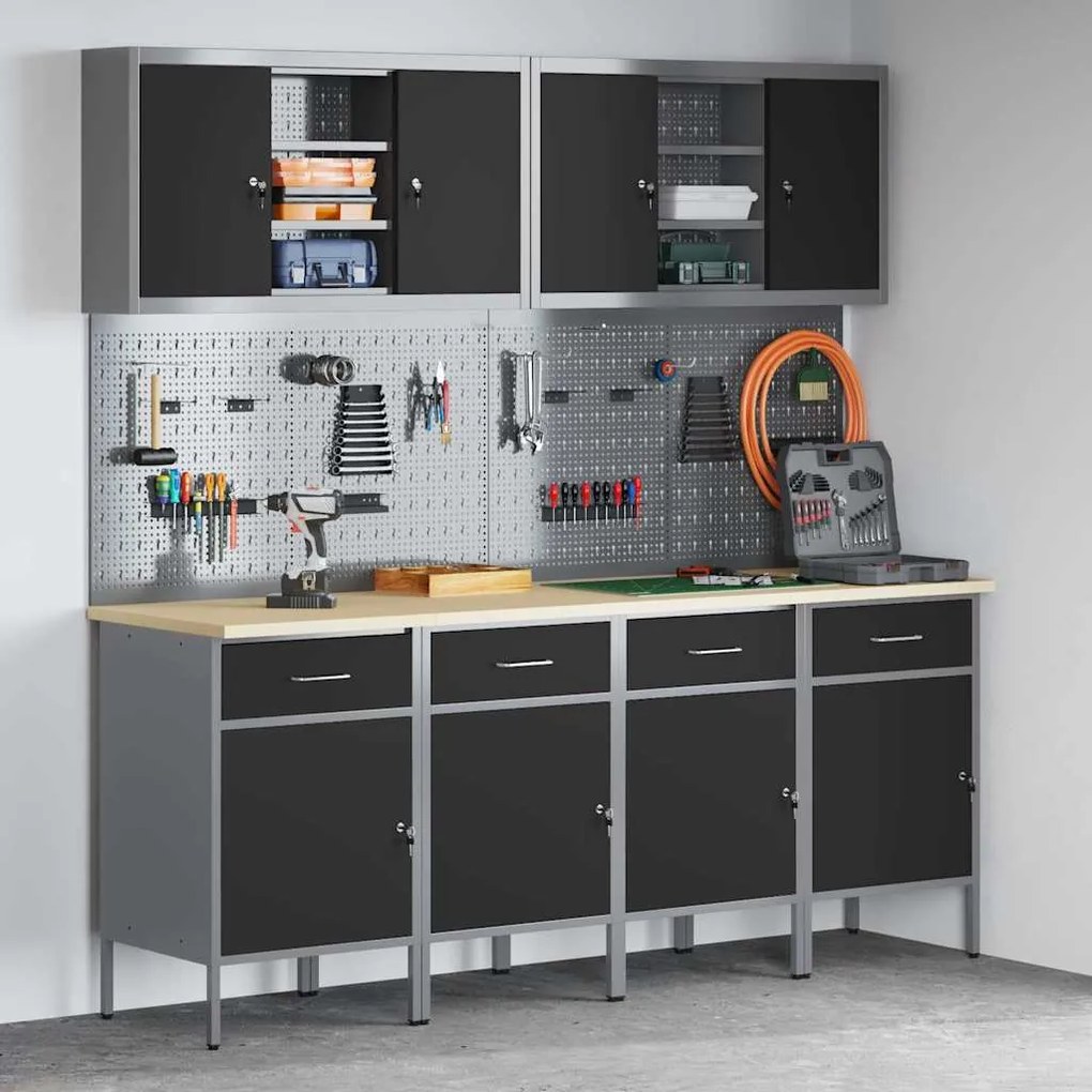 Conjunto de Armário e Painel de Ferramentas com 10 Peças vidaXL Preto