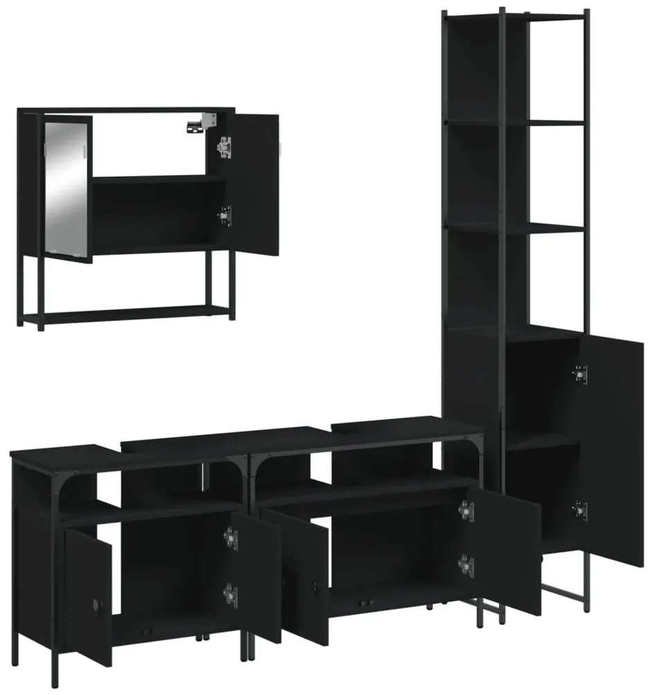 4 pcs conjunto móveis casa de banho derivados de madeira preto