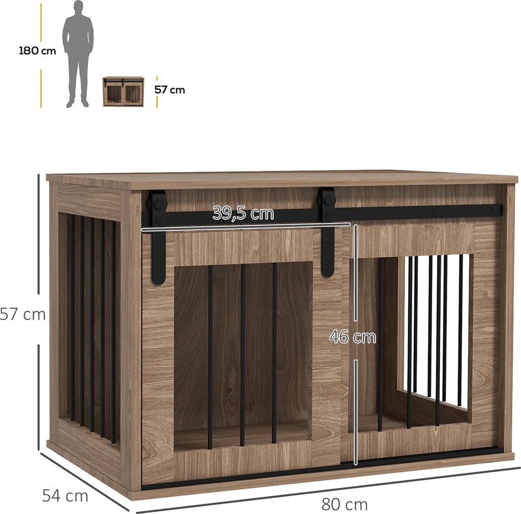 Gaiola para cães e animais de estimação 57 x 80 x 54 cm, para interior, com porta de correr, em metal com efeito de madeira castanho